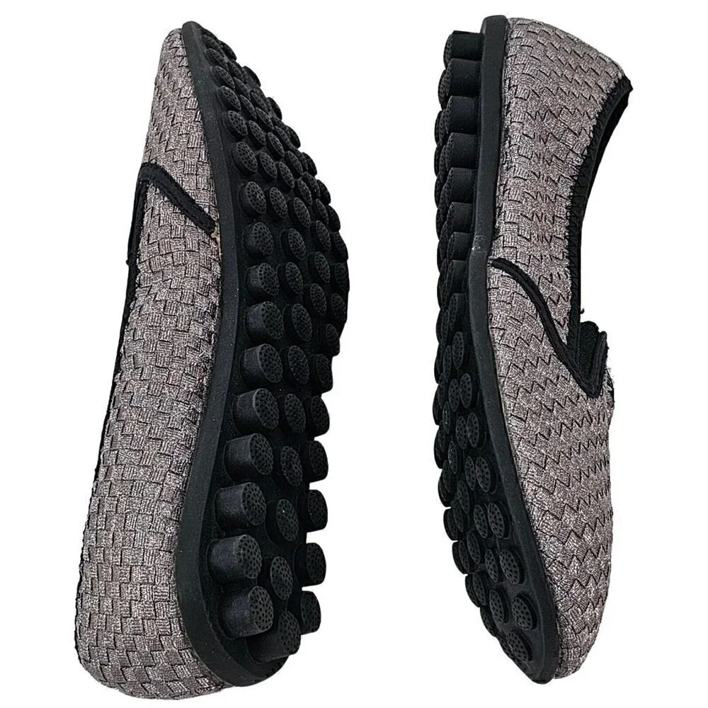 BERNIE MEV Pewter Metallic & Black Round Toe Elastic Gored Slip On Flat Size 42 - Picture 3 of 9